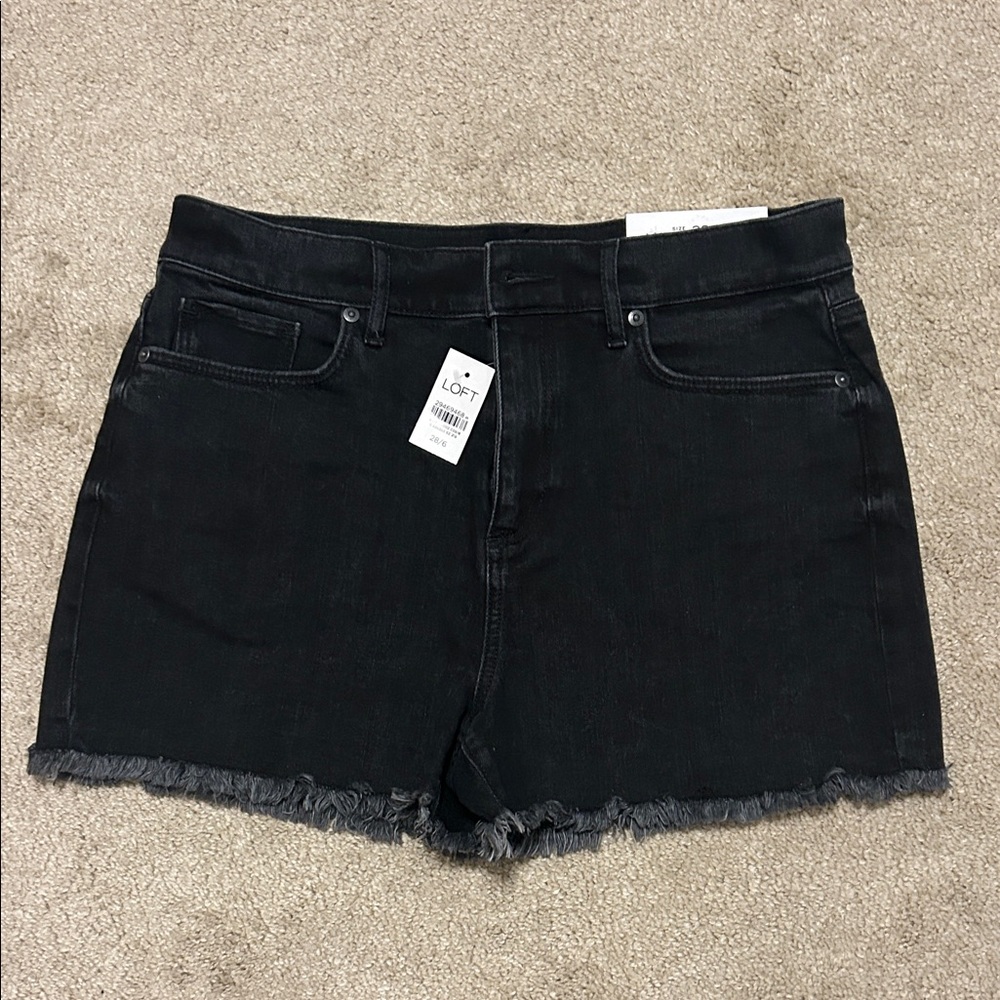 LOFT Black Frayed Hem Denim Shorts